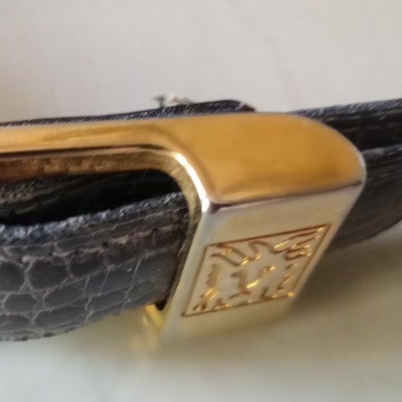 'ANNE KLEIN' Mid Grey Patent Leather Belt Size S Faux Reptile - Picture 7 of 9